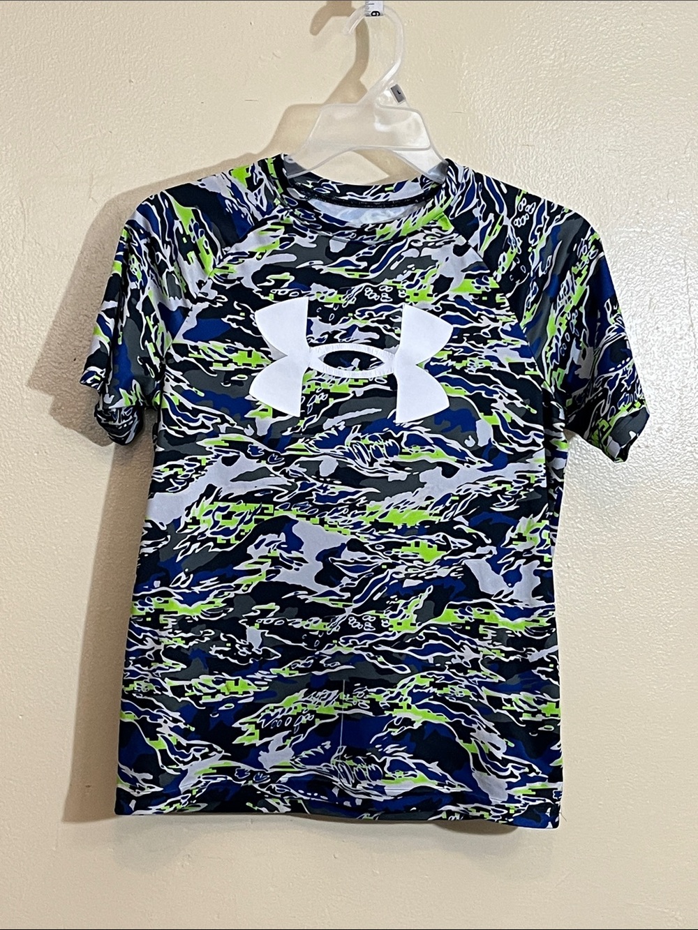 Under Armour Blue Camo Short Sleeve Performance Tee with Lime Accents